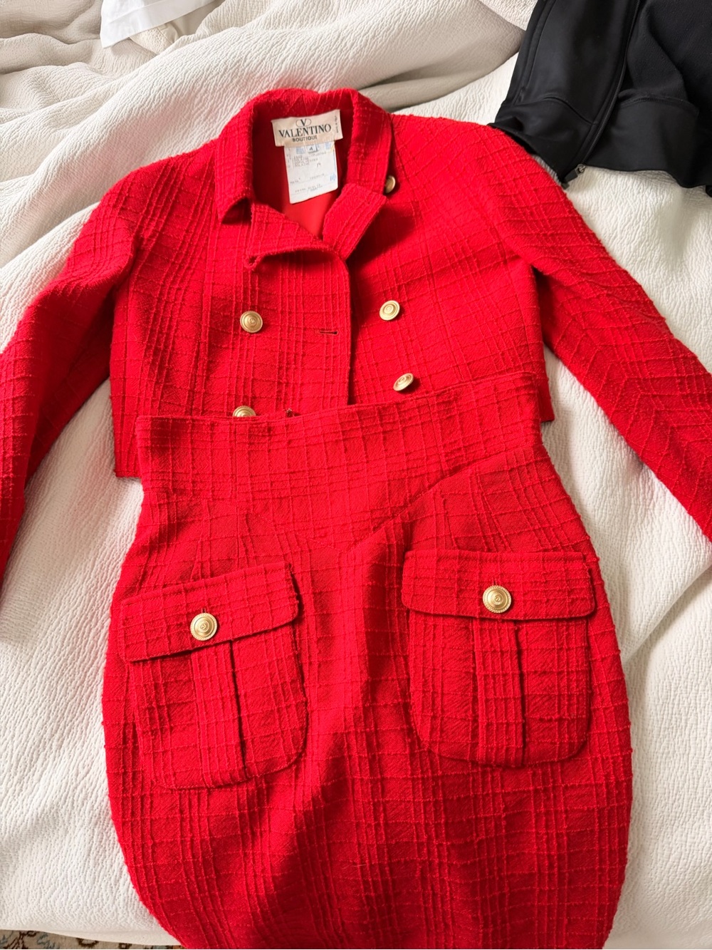 Vintage Valentino Women’s Red Tweed Double-Breasted Jacket & Skirt Set